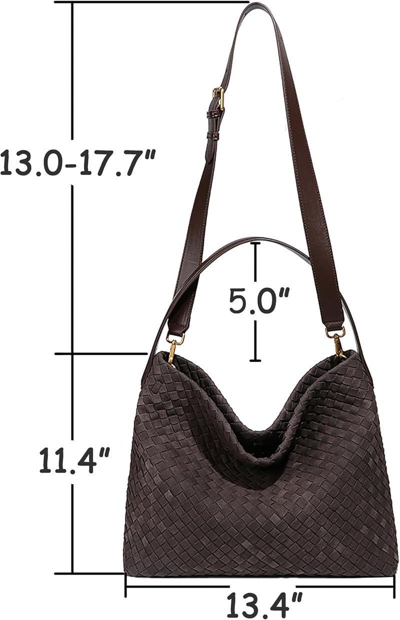Molodo Woven Suede Shoulder Bag for Women Suede Hobo Bag Tote Elegant Handbag Satchel for Work Travel - Image 1